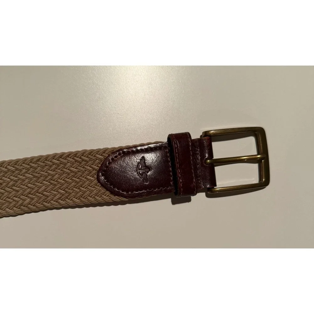 Dockers Mens Braided‎ Stretch Belt Khaki Tan Brown Leather Trim Size 40 11DK0323